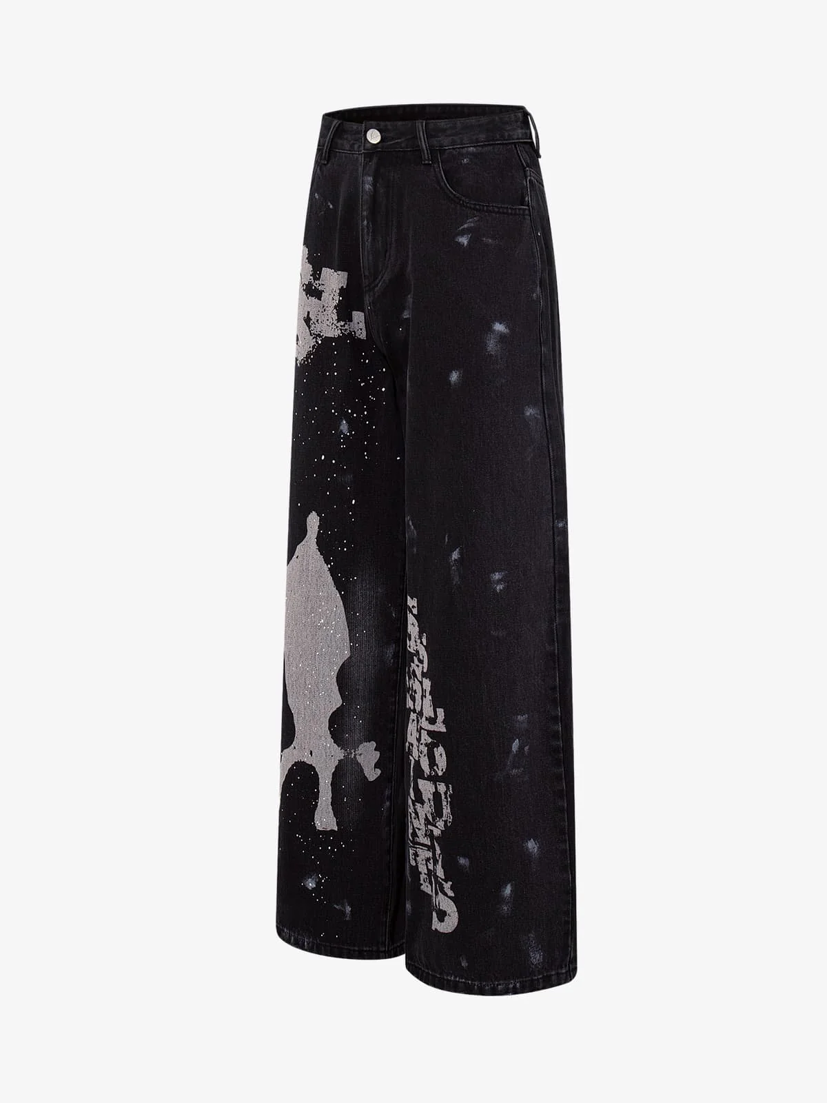 Retro Rhinestone Graffiti Washed Straight Jeans