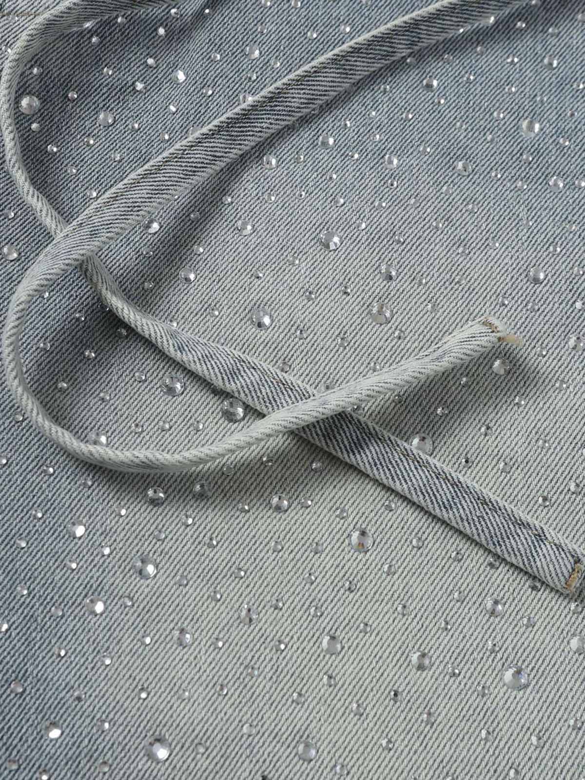 Distressed Rhinestone Denim Jorts - 2454