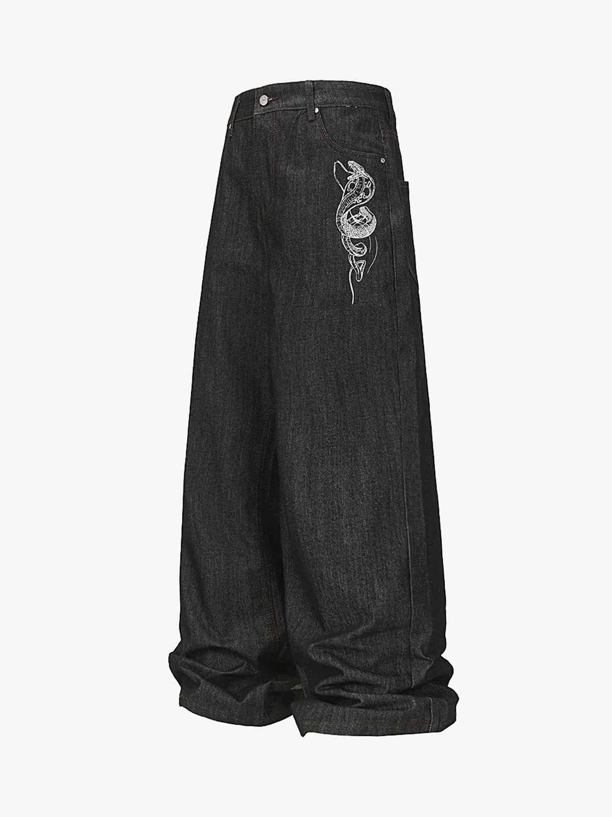Denim Street Dark Snake Embroidery Baggy Jeans