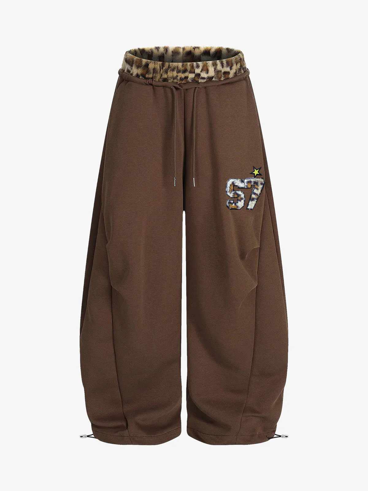 Retro Double-Waist Leopard Patch Barrel Pants