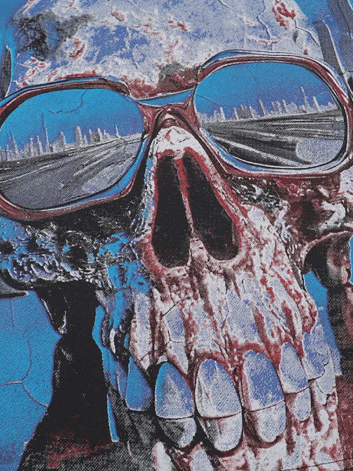 Jersey Knit Street Retro Skull Graffiti Print T-Shirt