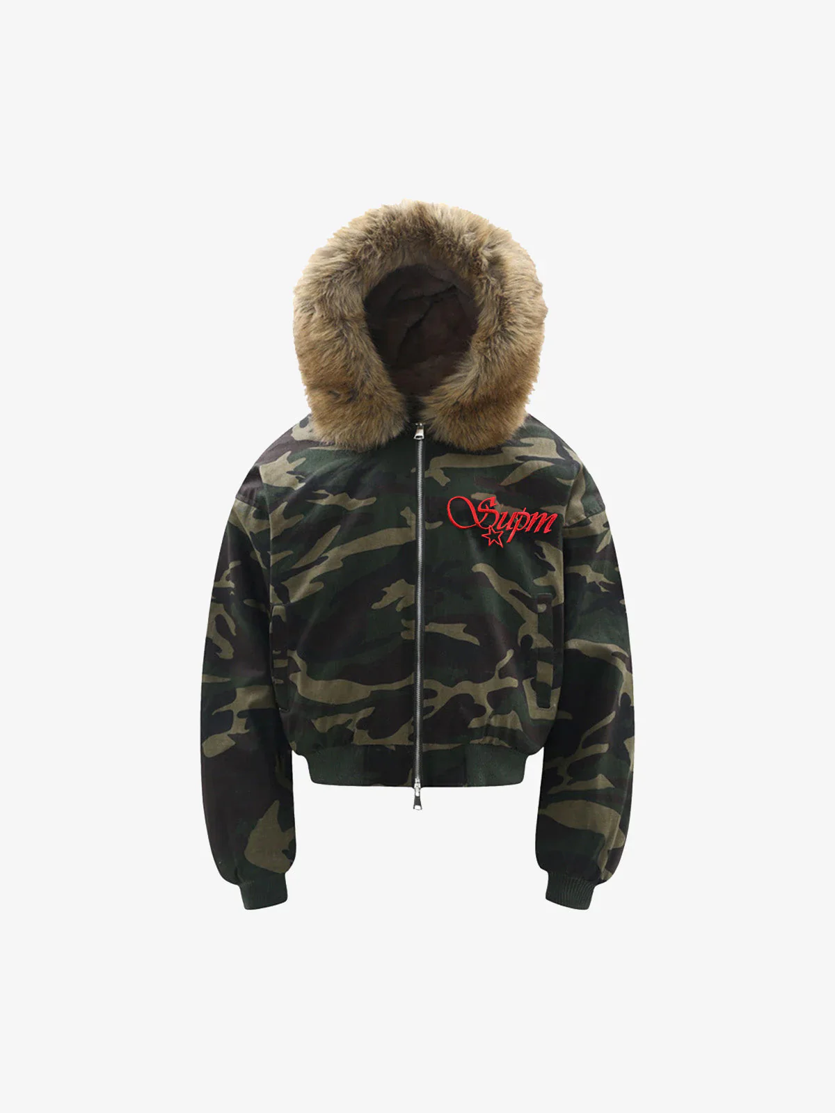 Embroidered Detachable Fur Hooded Jacket - 2546