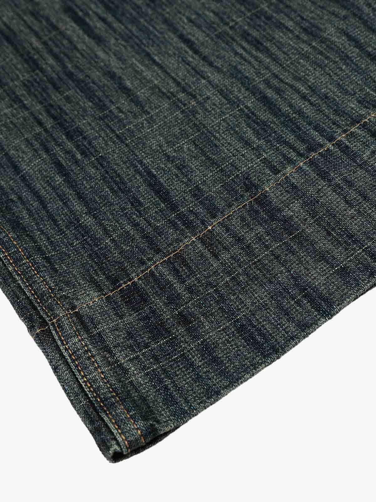 Street Metal Buckle Textured Straight Jeans