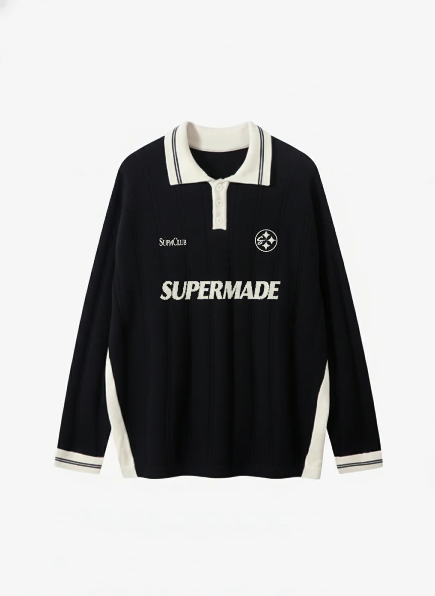 Retro College Polo Collar Knit Sweater