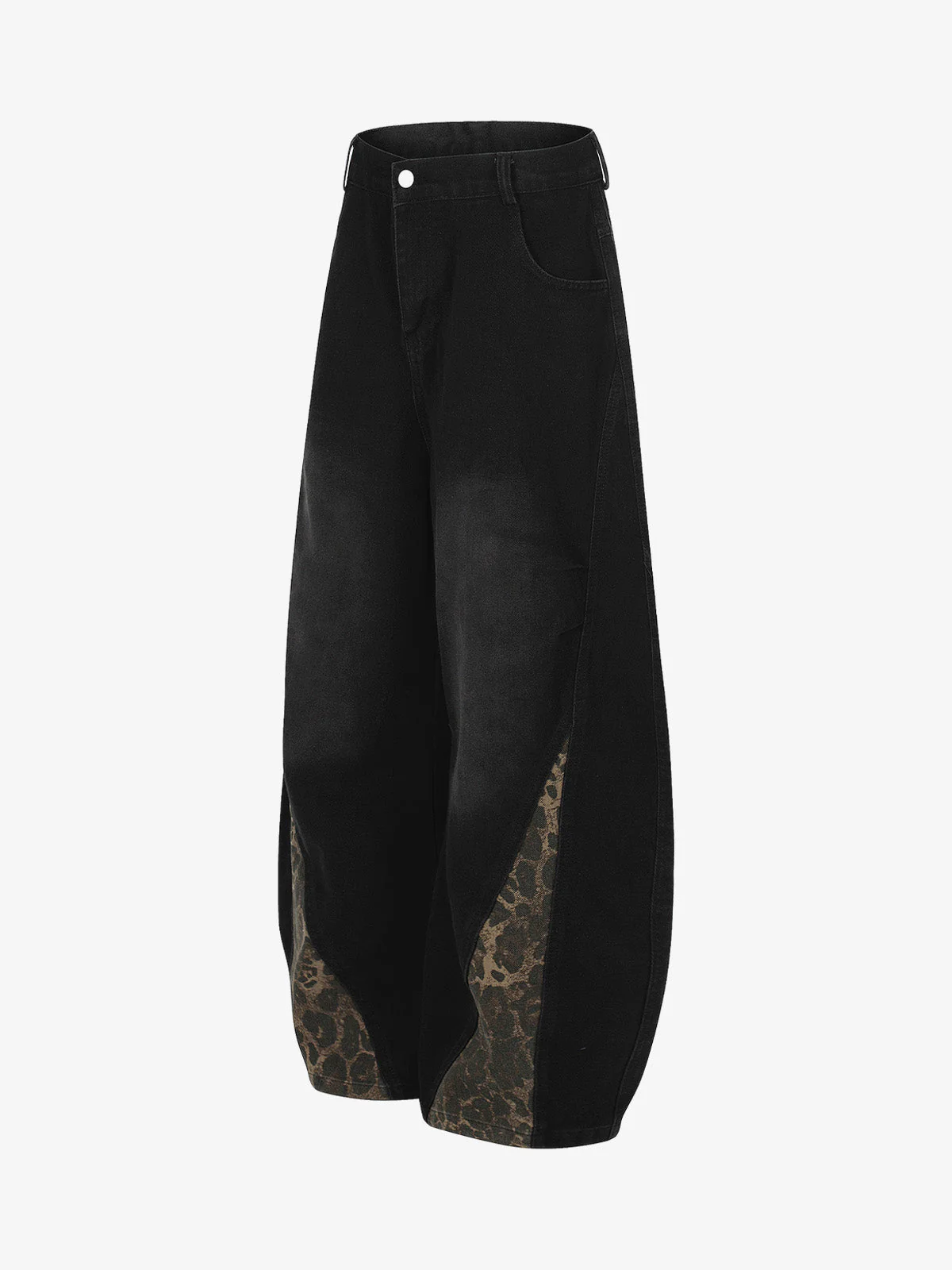 Leopard Print Paneled Loose-Fitting Scimitar Jeans
