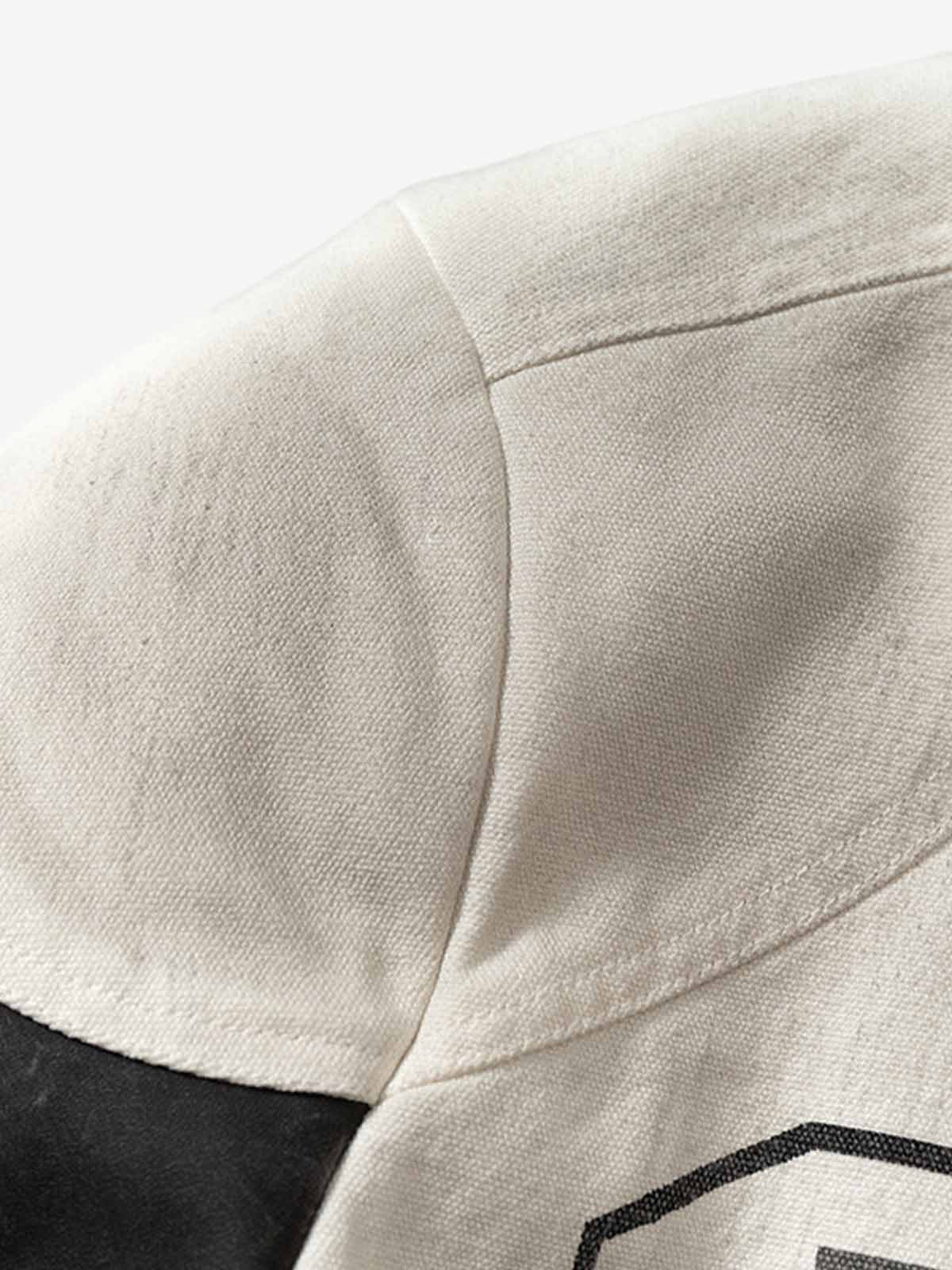 Skull Print Paneled Stand-Up Collar Leather Jacket