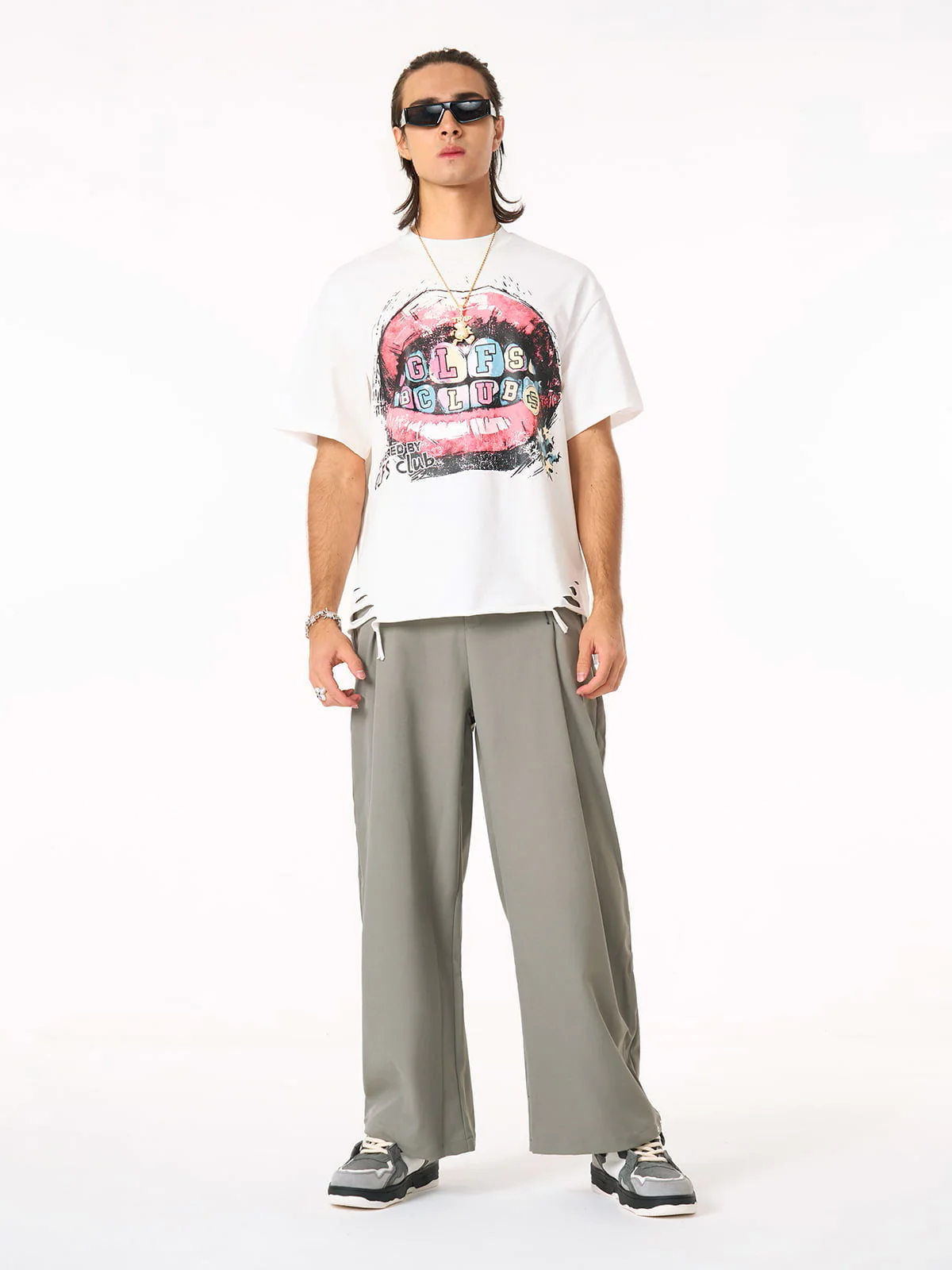 Retro Letter Lip Graphic T-Shirt