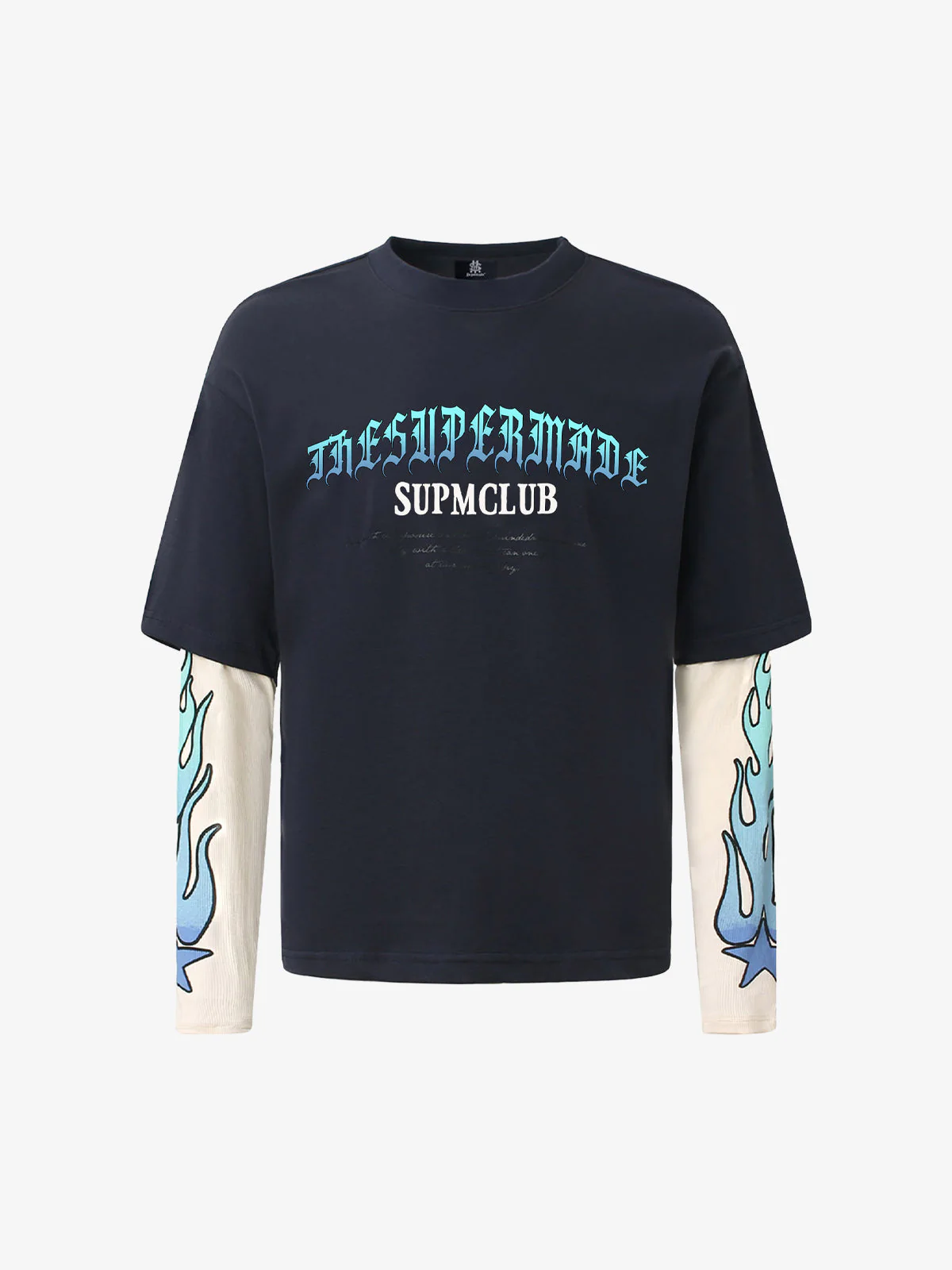 Gradient Letter Print Patchwork Faux Two-Piece Long-Sleeved T-Shirt