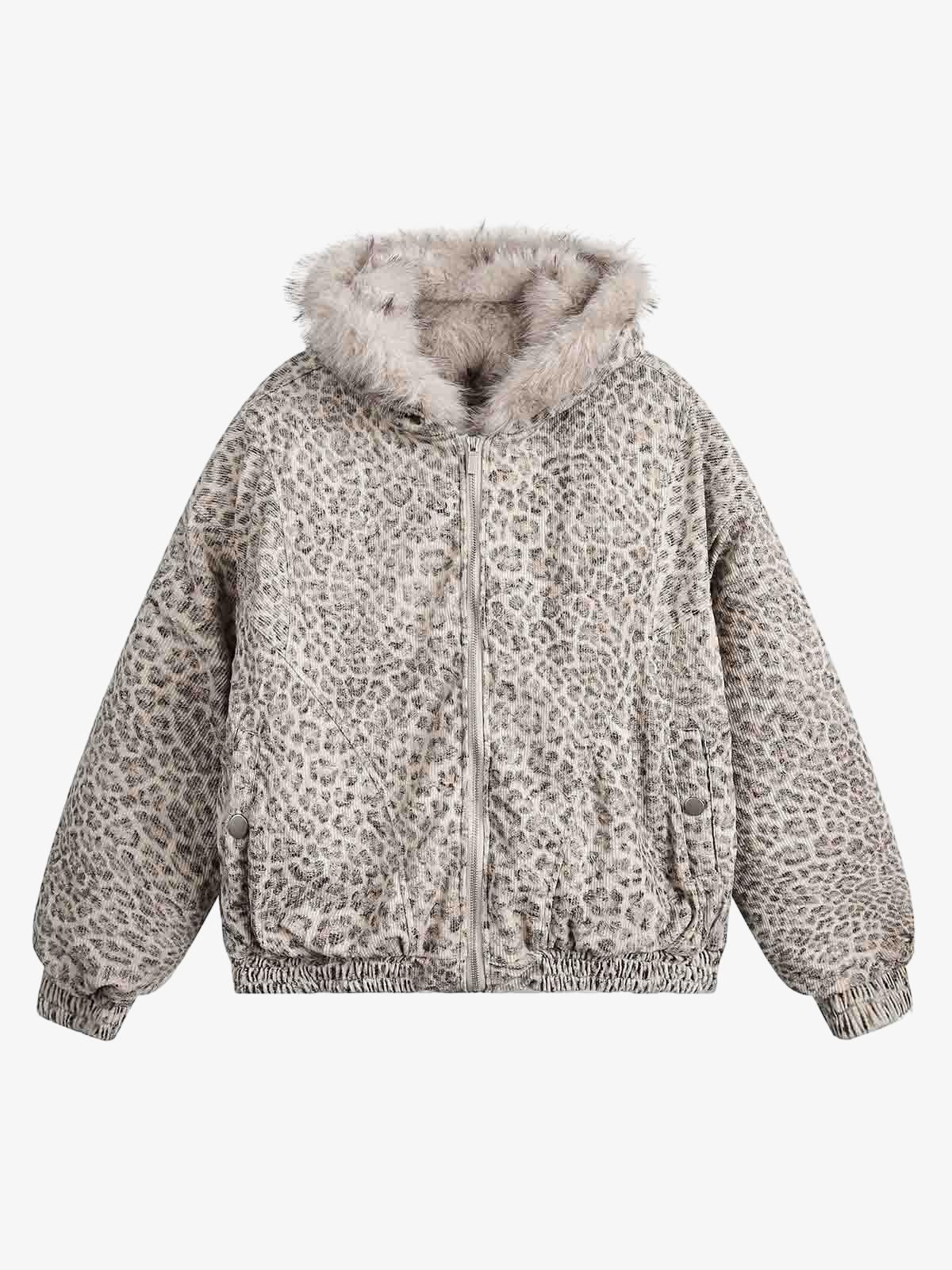 Cotton Cheetah Print Mink Fur Hooded Jacket - 2270