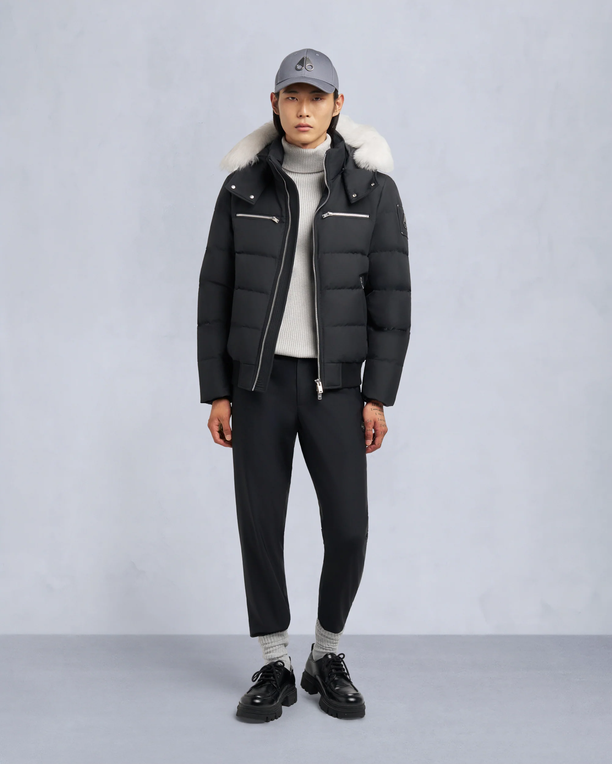 CLOUD SHEARLING TRIM BOMBER JACKET