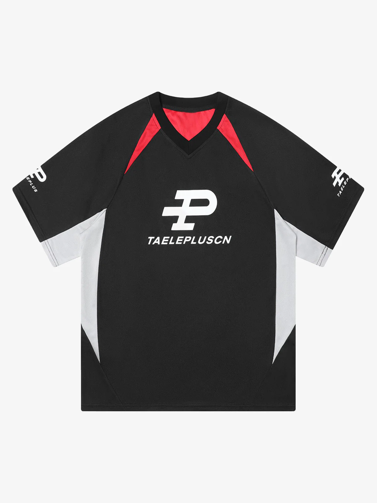 Contrast Color Sporty V-Neck Jersey T-Shirt