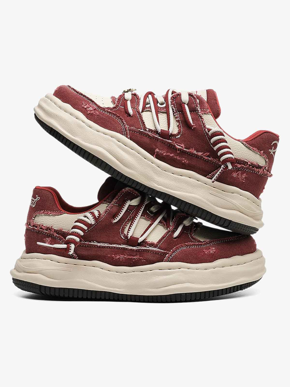 Retro Washed Denim Low Top Platform Sneakers