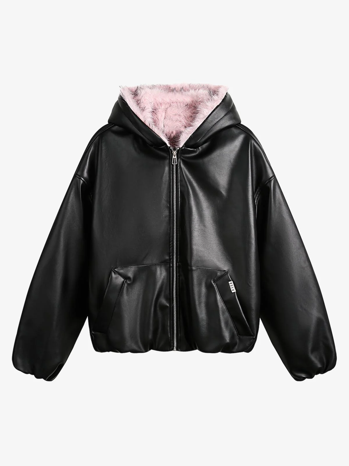 Leather Pink Fur Hooded Quilted Jacket - 2535
