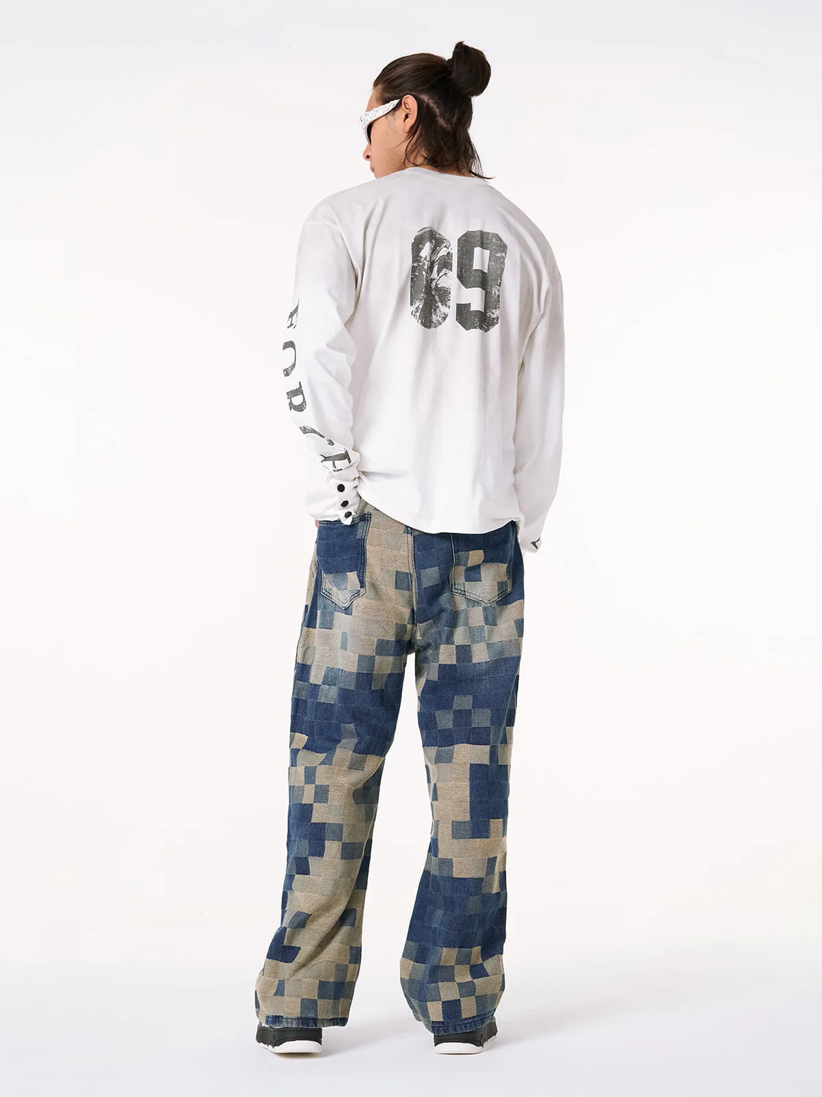 Thesupermade Checkerboard Jacquard Wide Leg Jeans - 2193