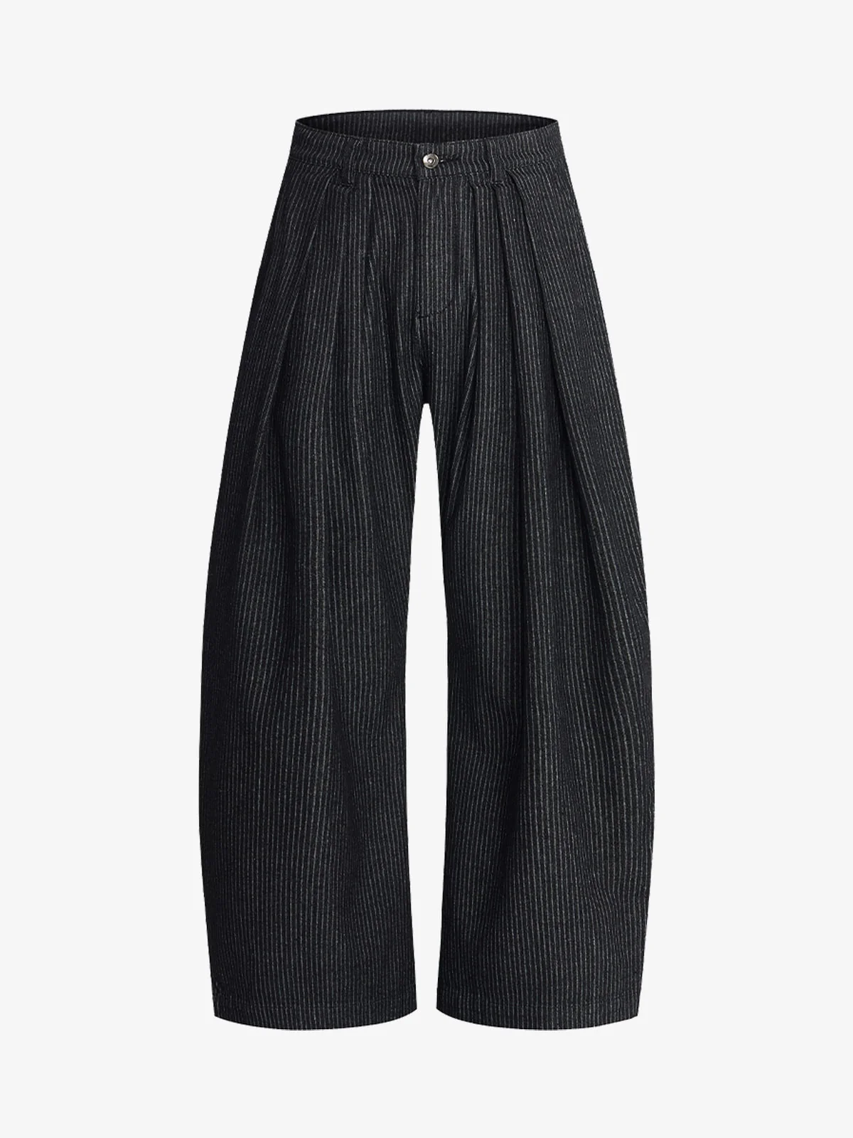 Vintage Pinstripe Pleated Wide-Leg Barrel Pants