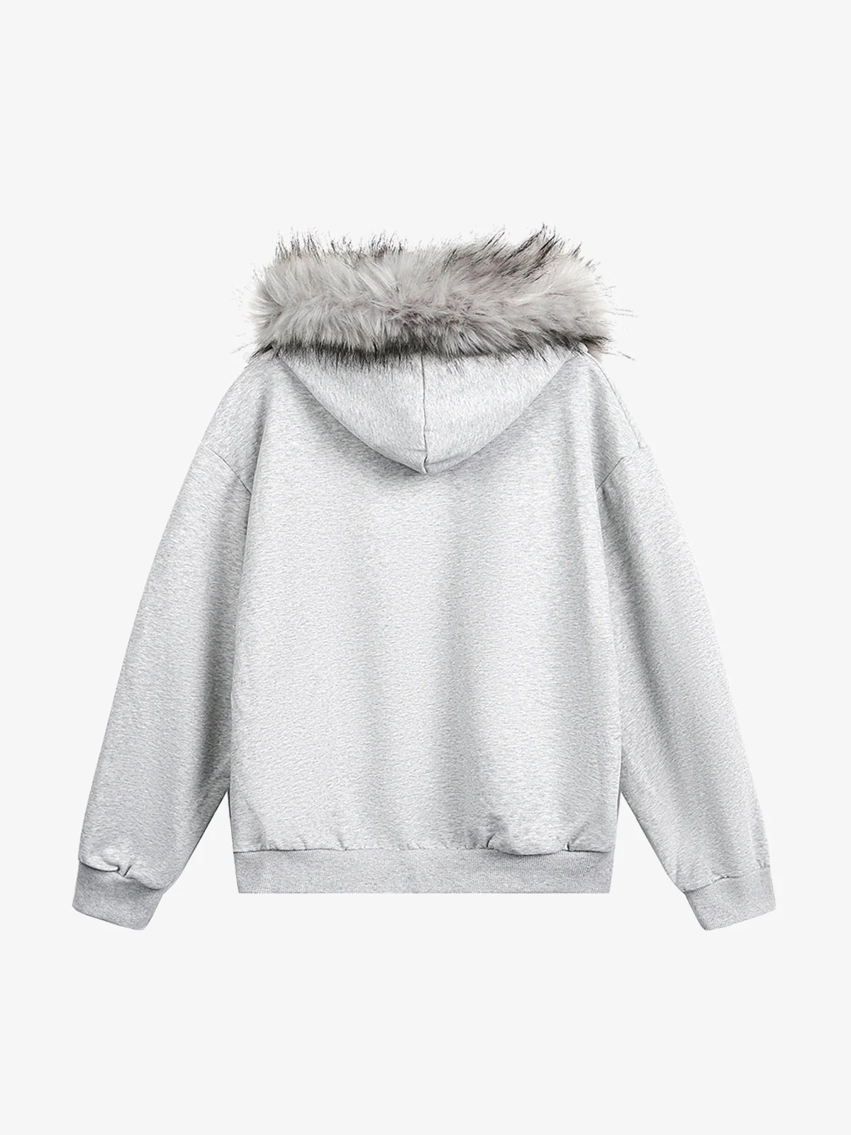 Detachable Fur Collar Printed Cardigan Half-Zip Hoodie