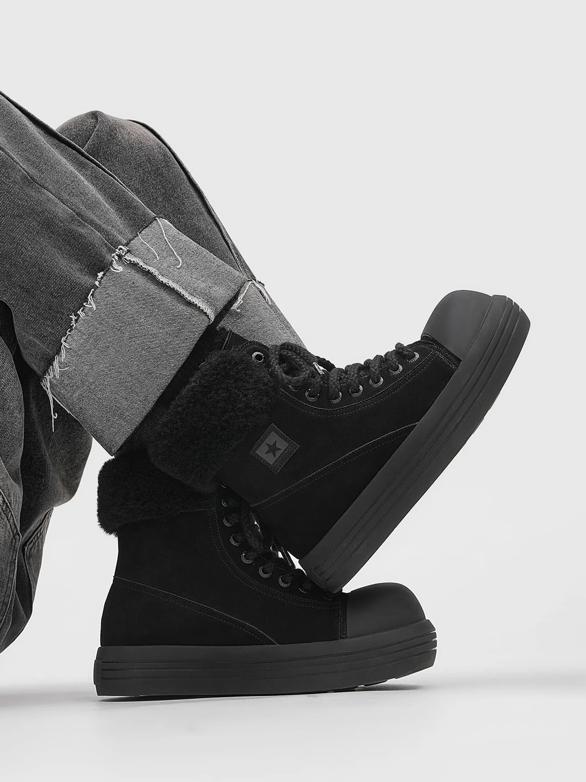 Fleece-Lined Suede Platform Warm Mid-Top Boots