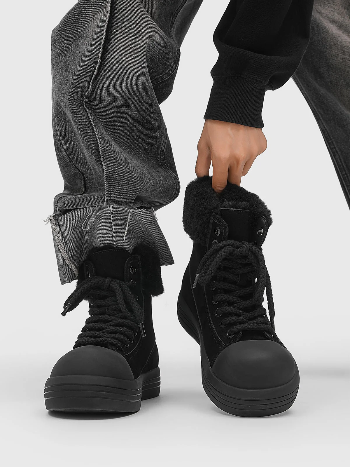 Fleece-Lined Suede Platform Warm Mid-Top Boots