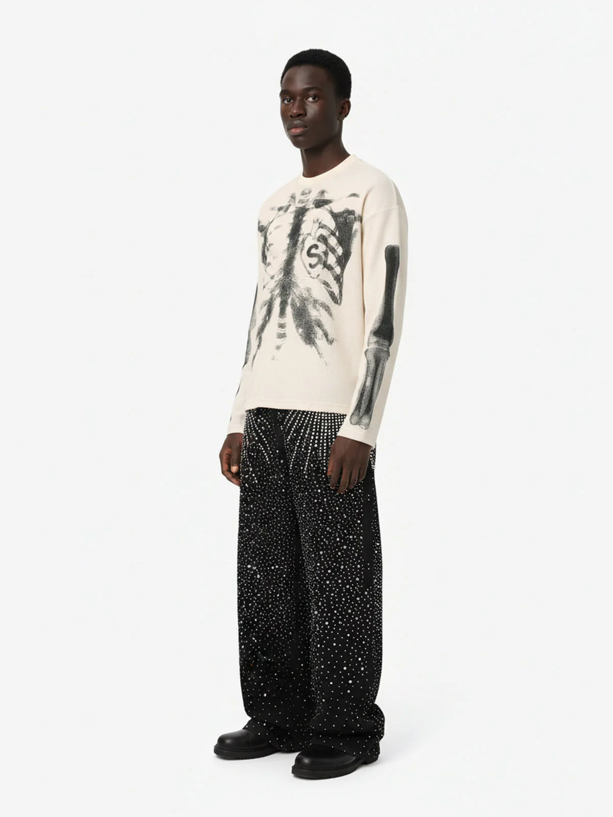 Skeleton Graphic Waffle Sweatshirt - 2495