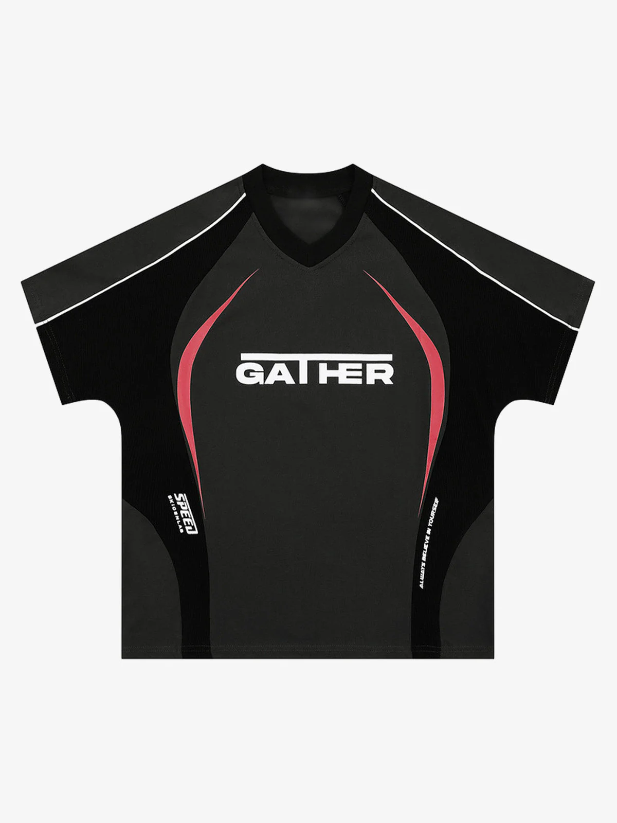 Contrast Color Stitching V-Neck Short-Sleeved T-Shirt