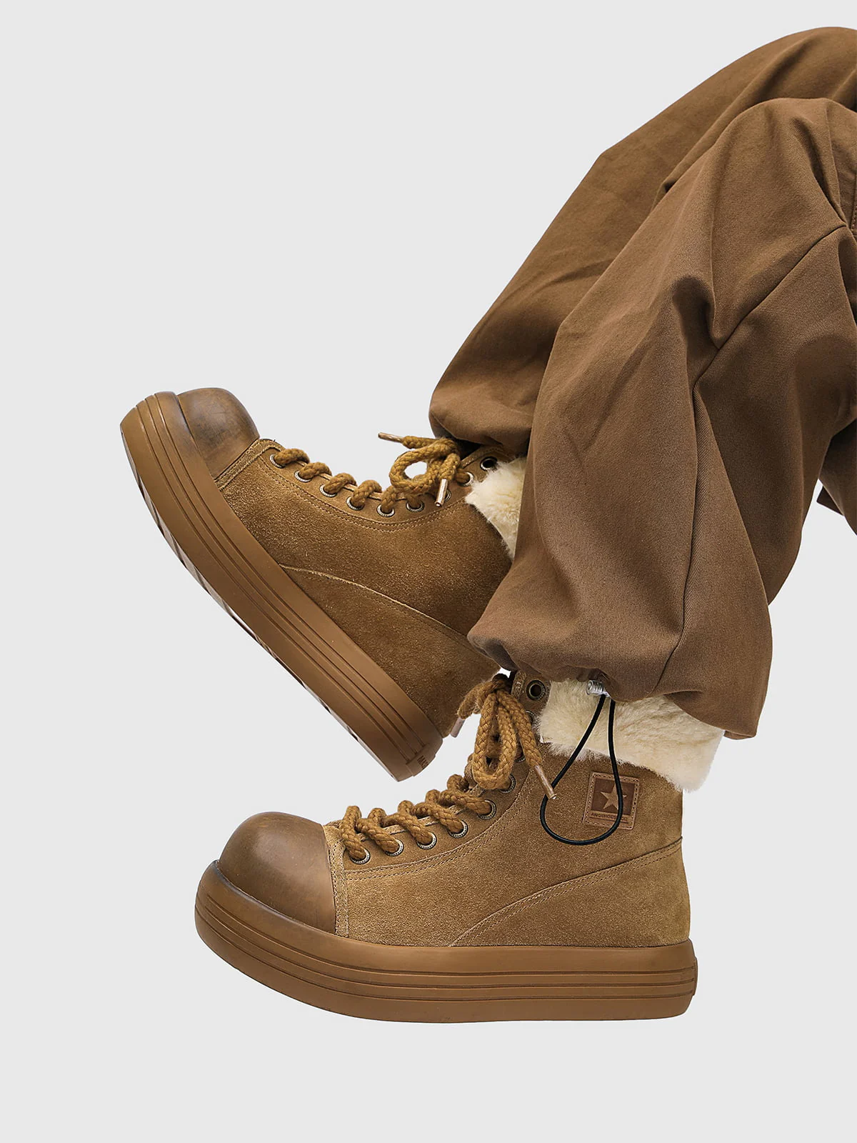 Fleece-Lined Suede Platform Warm Mid-Top Boots