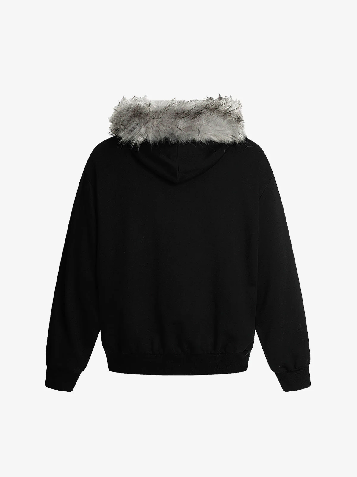 Detachable Fur Collar Printed Cardigan Half-Zip Hoodie