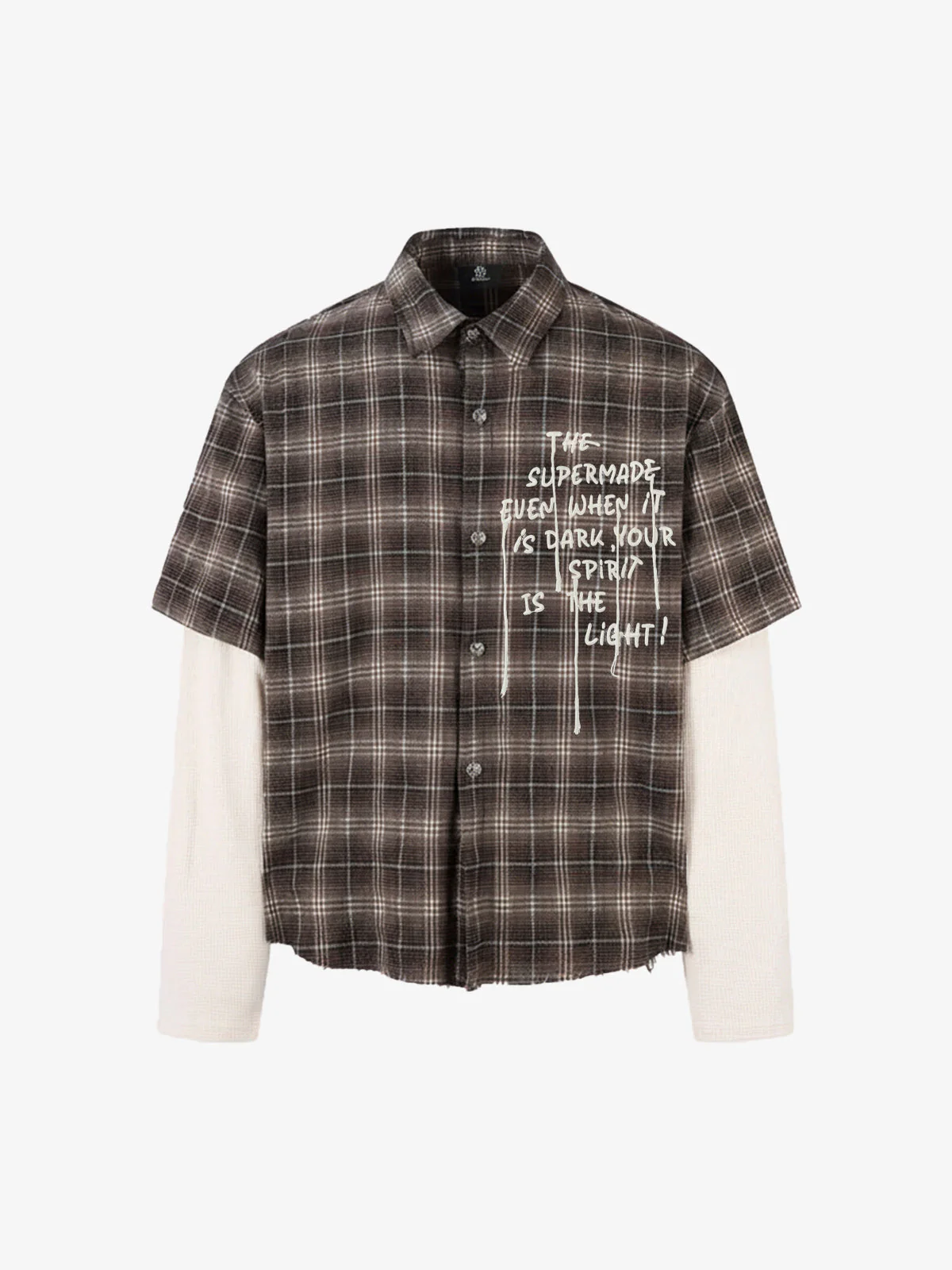 Cotton Street Distressed Plaid Faux Two-Piece Shirt