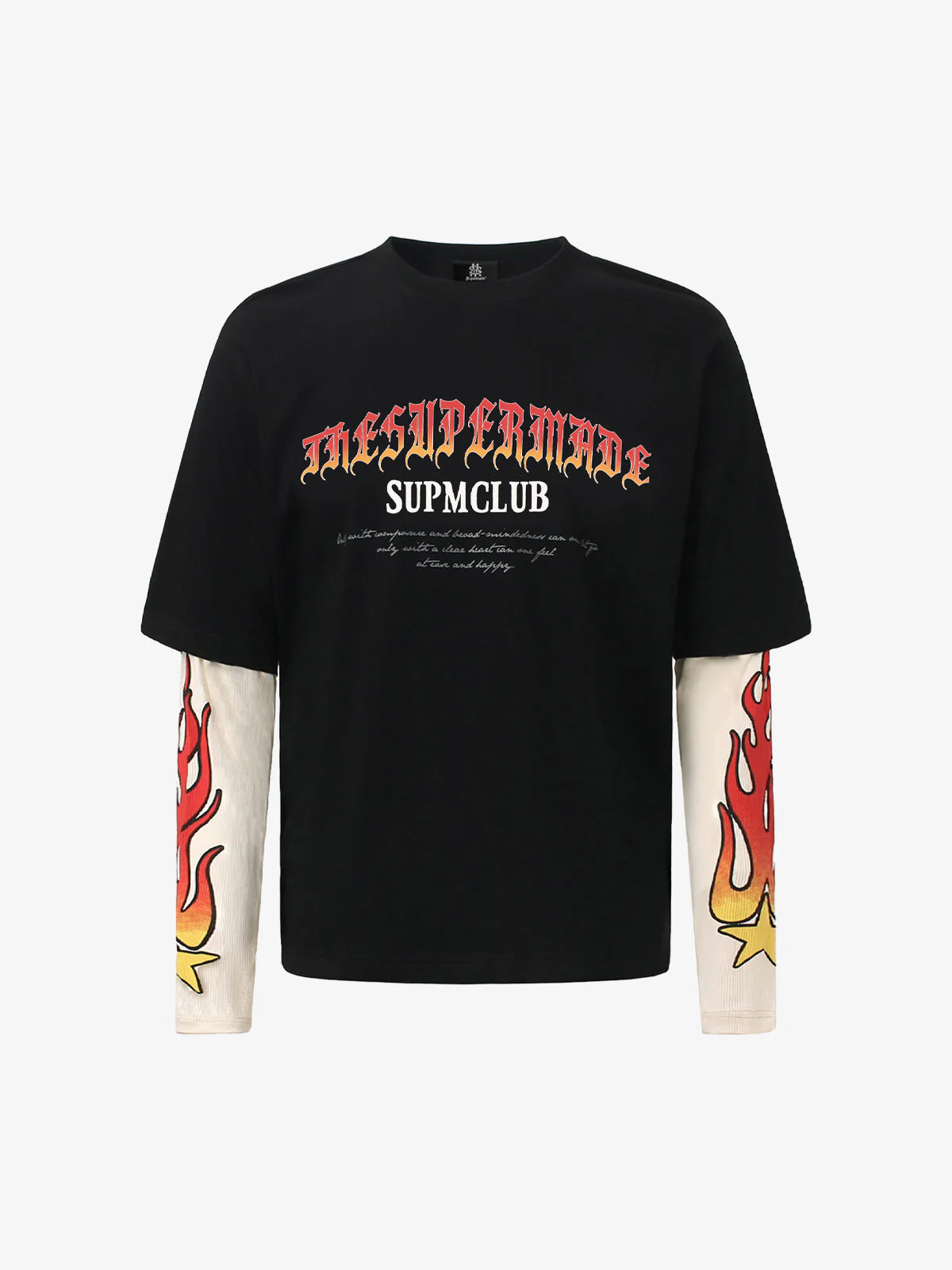 Gradient Letter Print Patchwork Faux Two-Piece Long-Sleeved T-Shirt