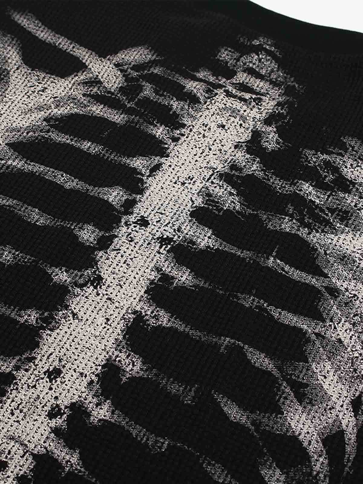 Skeleton Graphic Waffle Sweatshirt - 2495