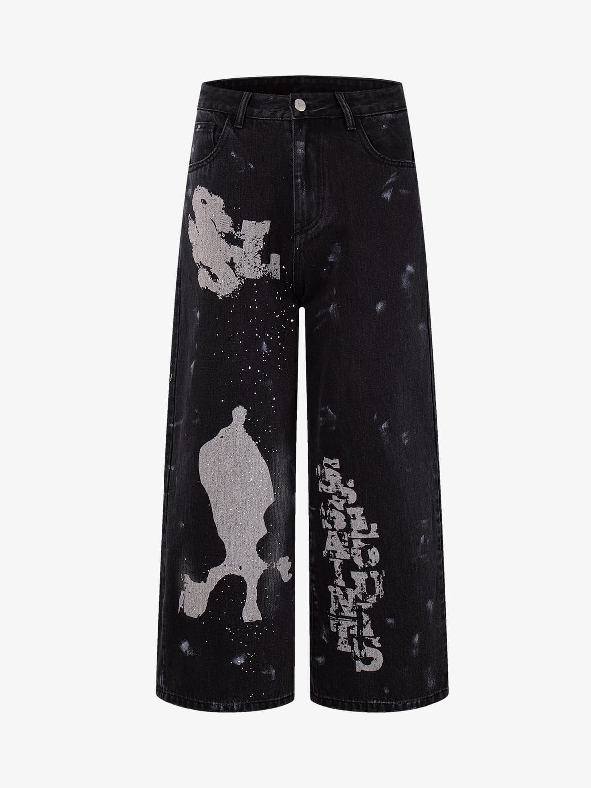 Retro Rhinestone Graffiti Washed Straight Jeans