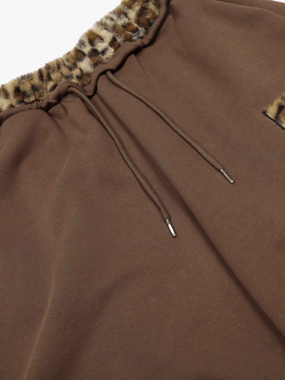 Retro Double-Waist Leopard Patch Barrel Pants