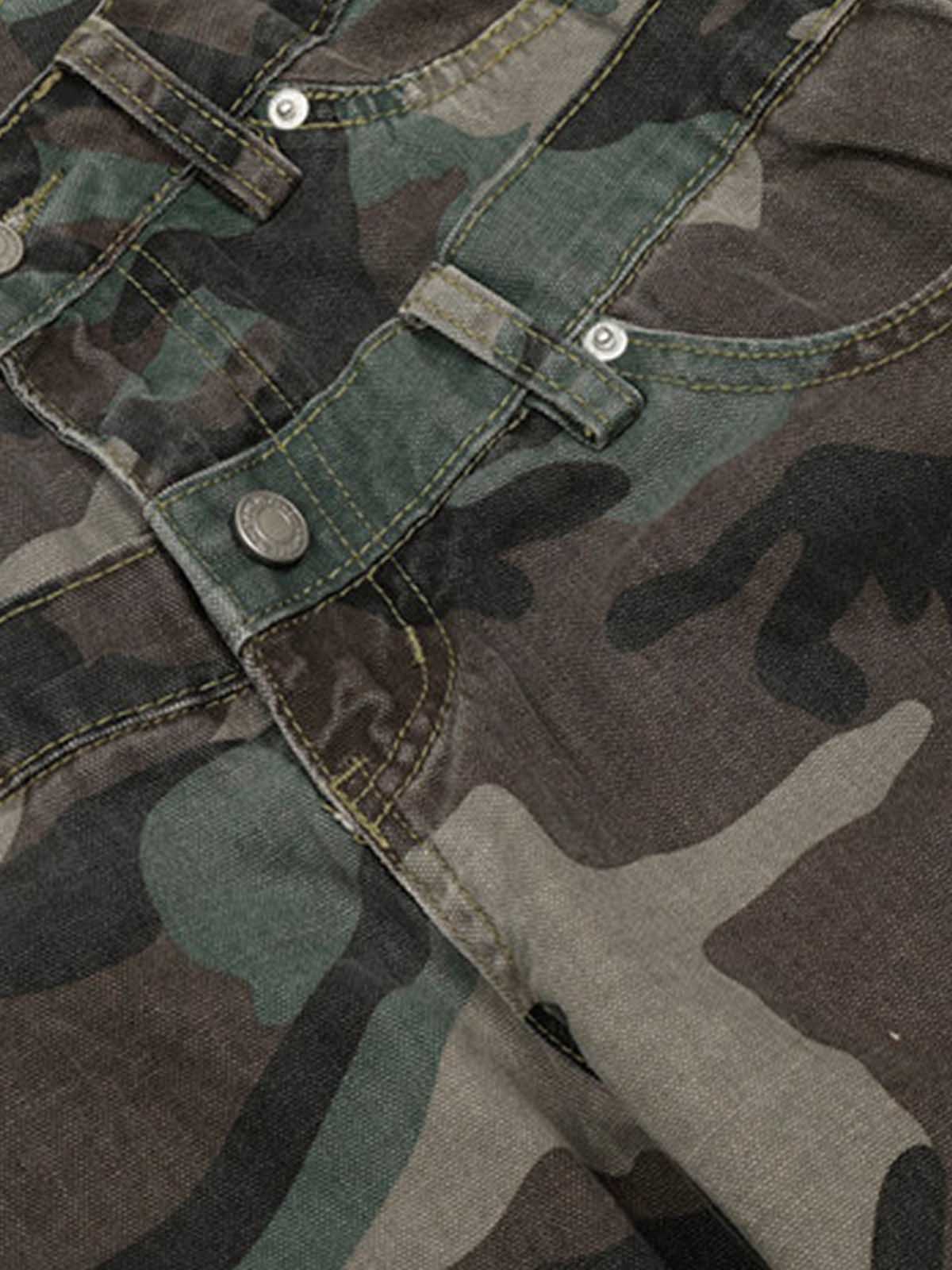 Retro Double Waist Camouflage Barrel Pants - 2555
