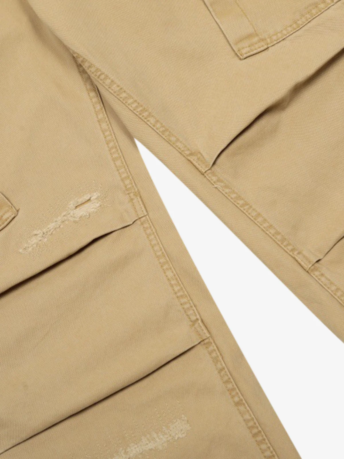 Cotton Hole Patch Pleated Multi-Pocket Cargo Casual Pants