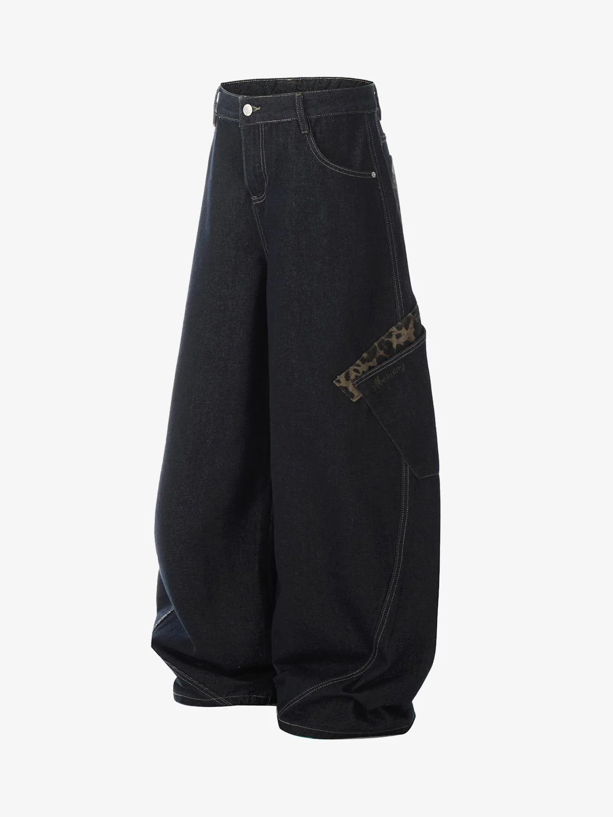 Deconstructed Cheetah Print Baggy Barrel Jeans - 2286