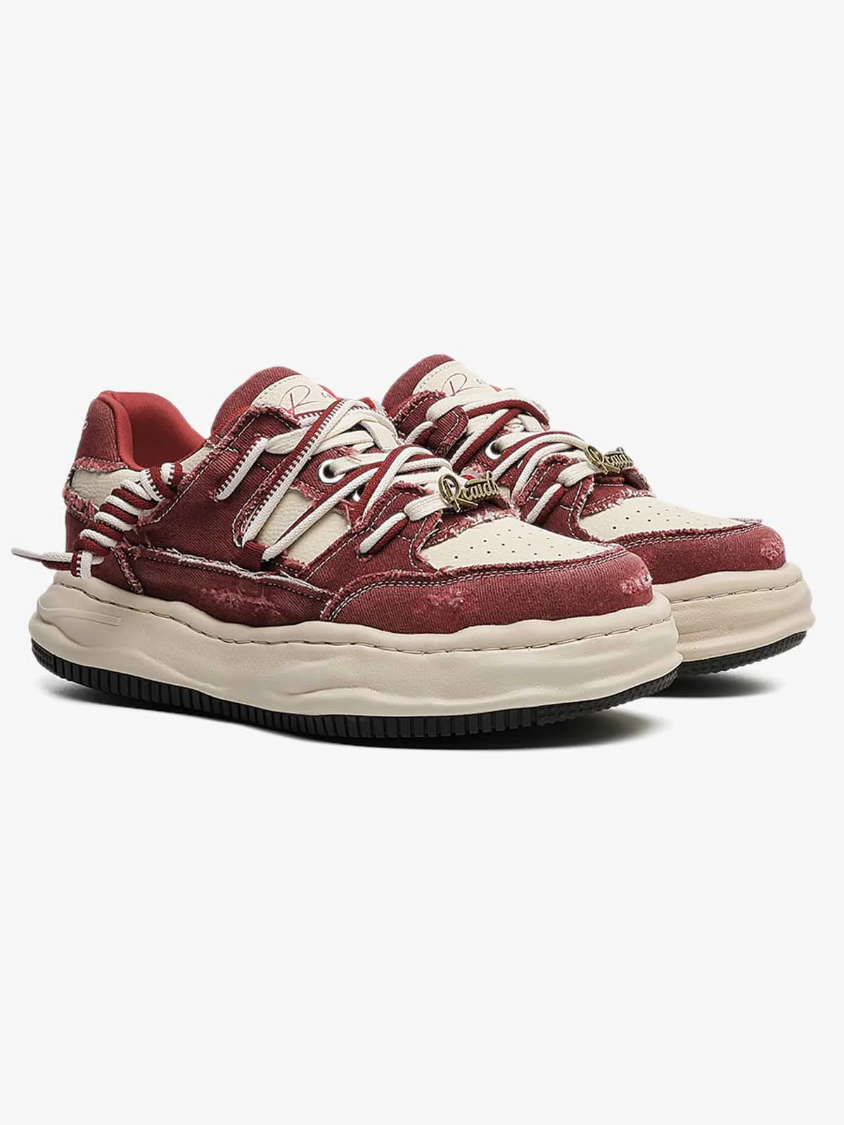 Retro Washed Denim Low Top Platform Sneakers