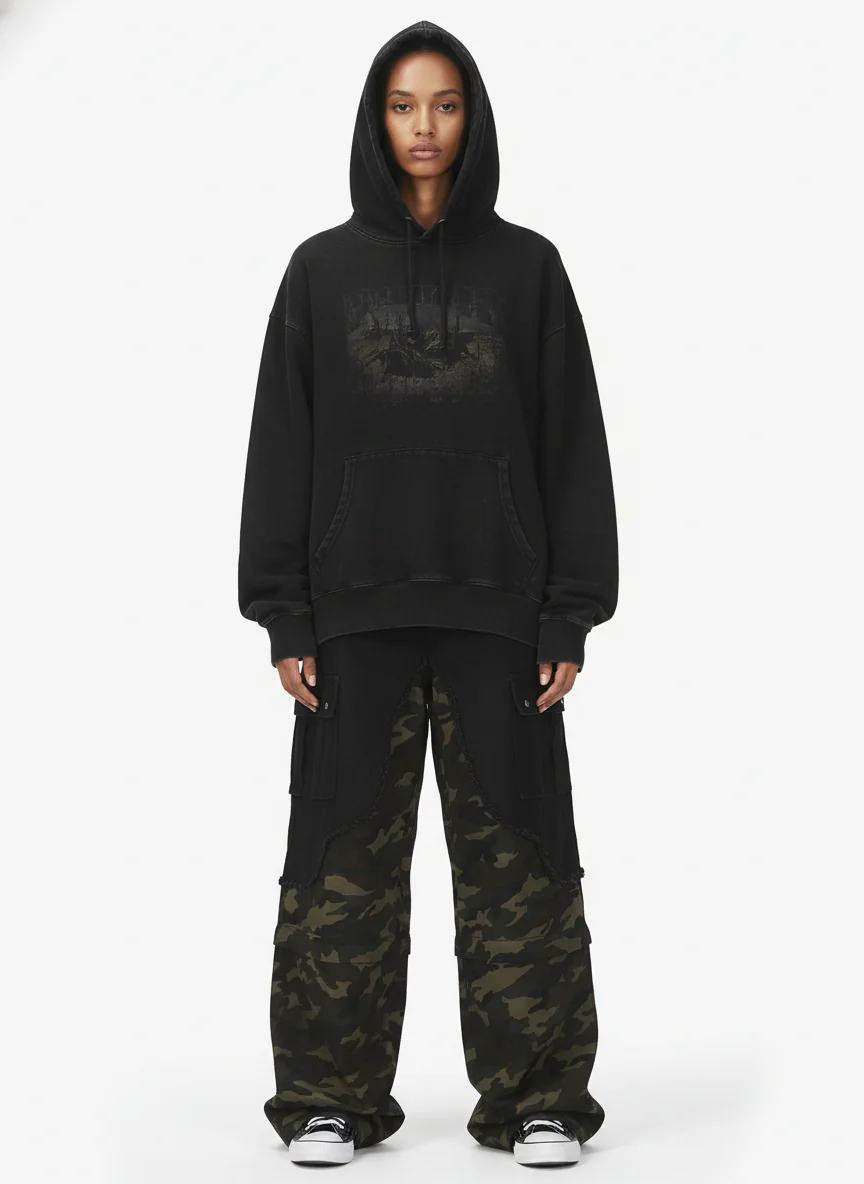 Retro Camouflage Faux Two-Piece Detachable Patchwork Pants