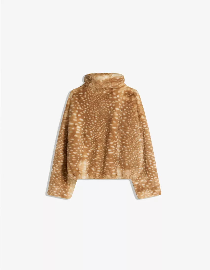 Animal print faux fur jacket