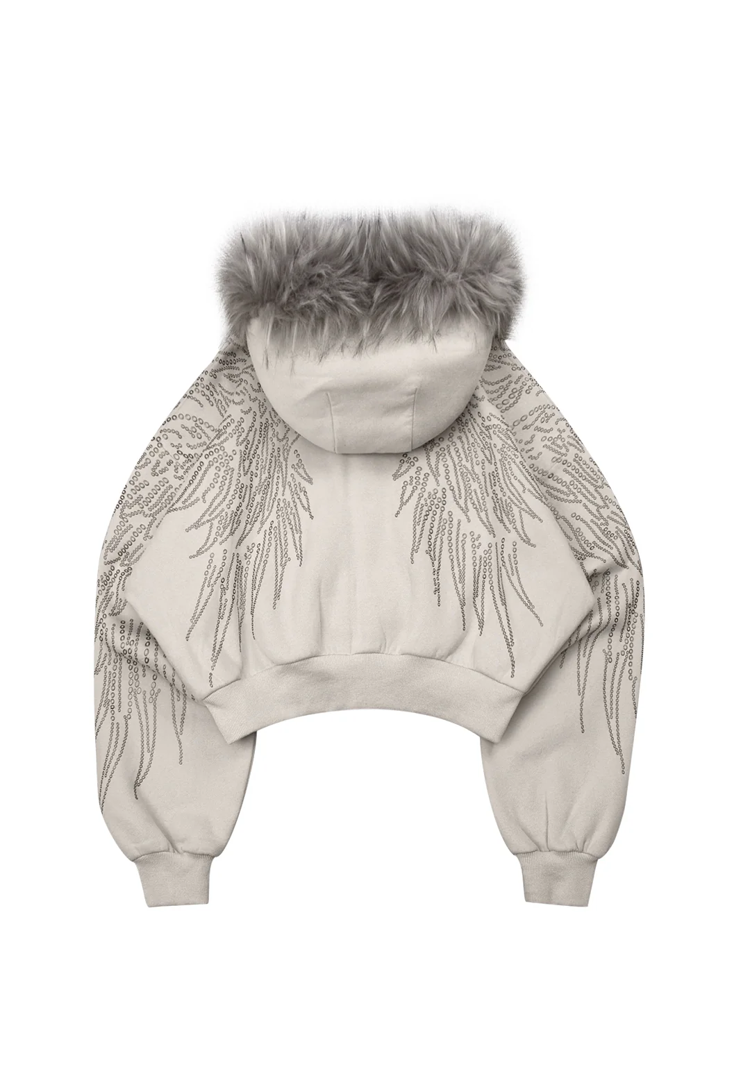 FALLEN FAUX FUR STUDDED CROP ZIP HOODIE BONE (DETACHABLE FUR)