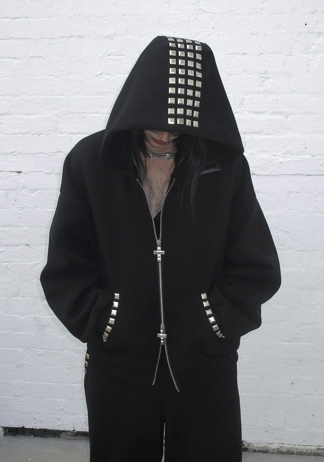 FAITHFUL STUDDED ZIP HOODIE BLACK