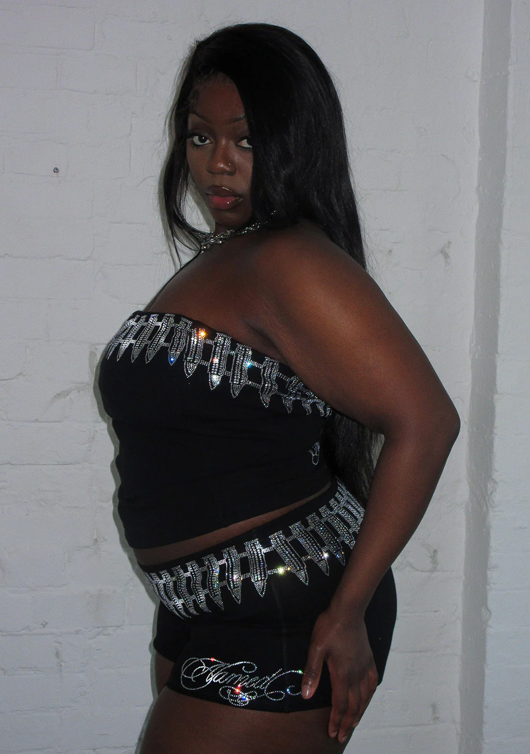 ENEMY RHINESTONE MICRO HOTPANT SHORTS BLACK