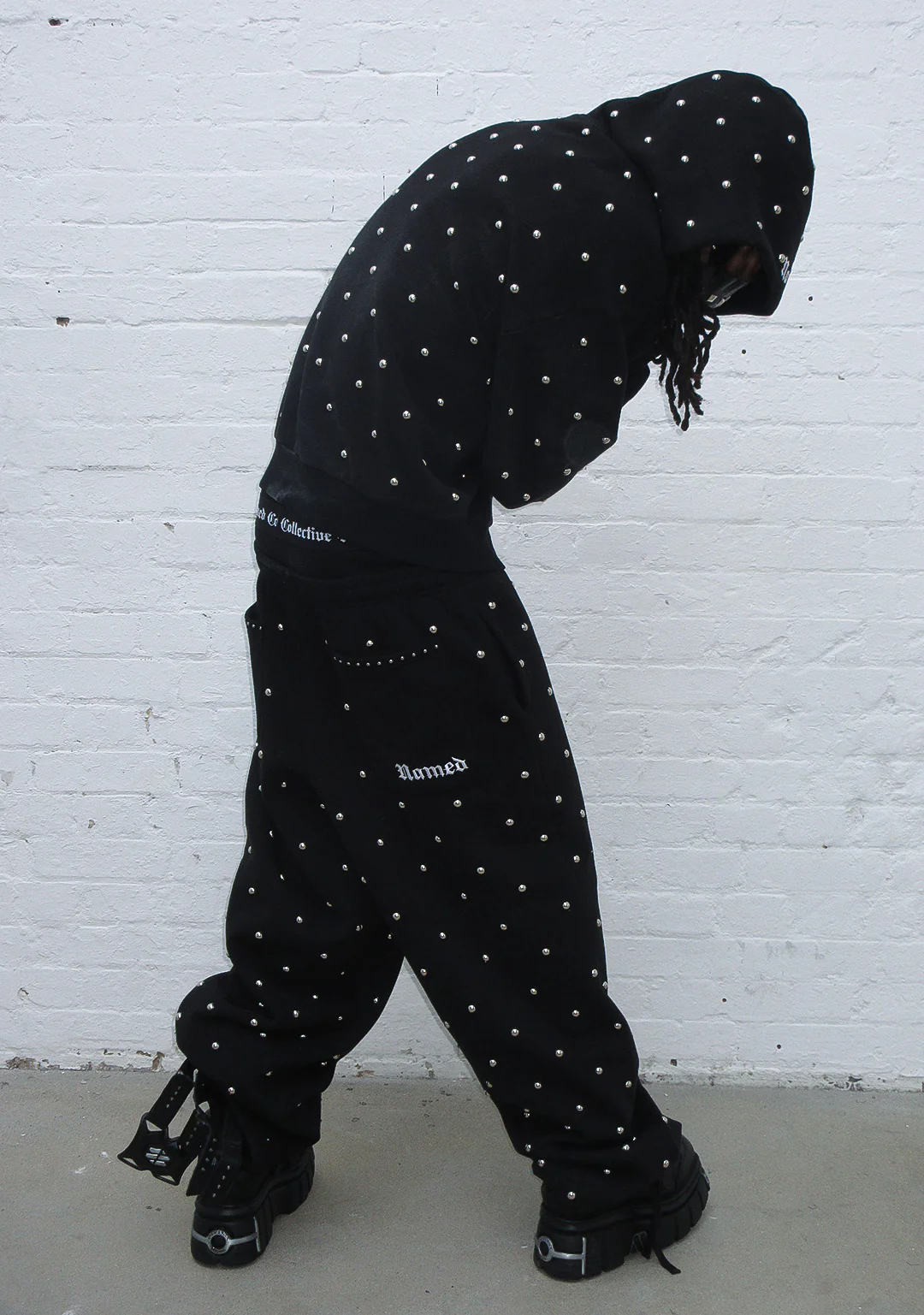 NOVA STUDDED POLKA DOT ZIP HOODIE BLACK