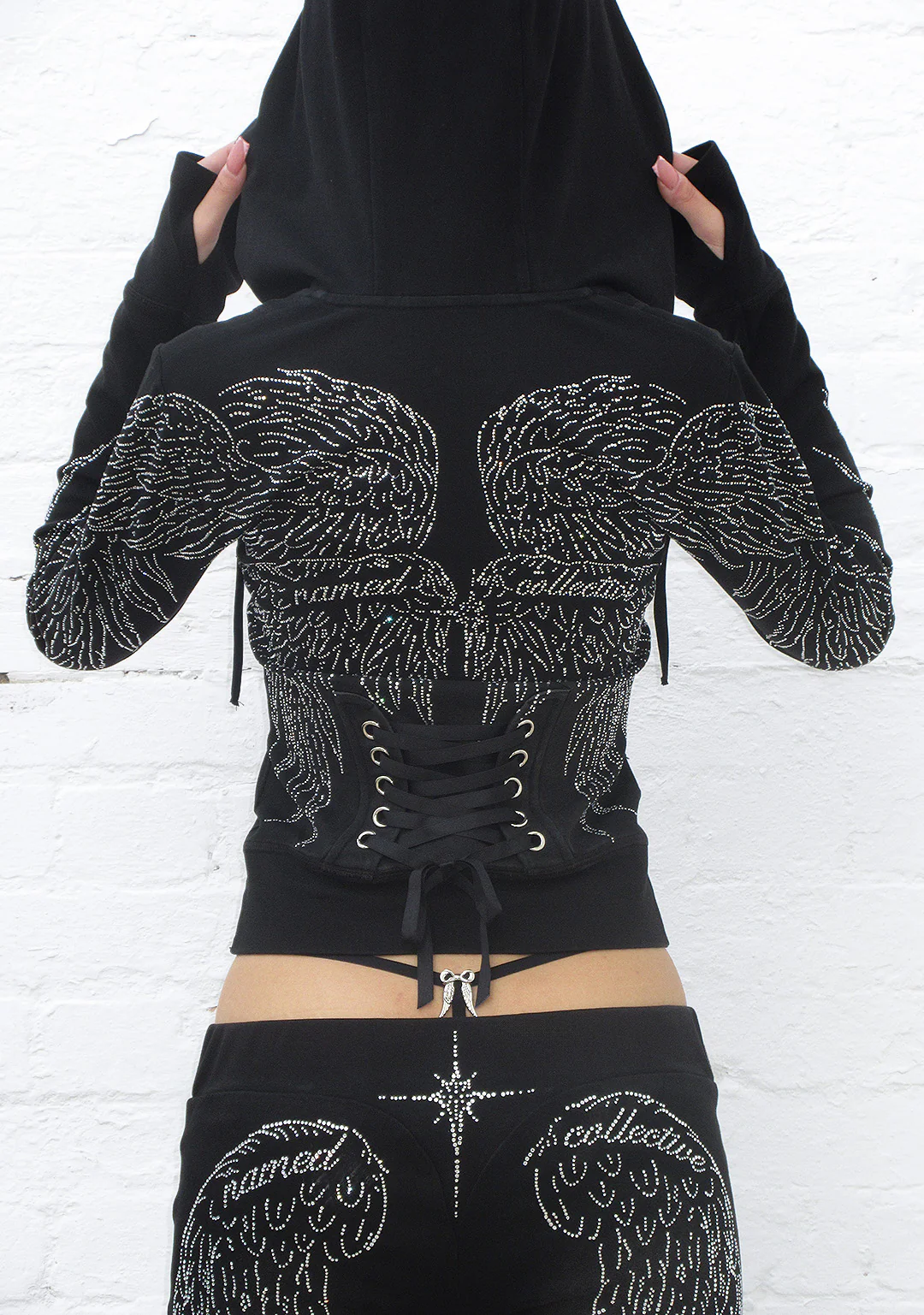 FALLEN RHINESTONE SCULPT HOODIE WASHED BLACK