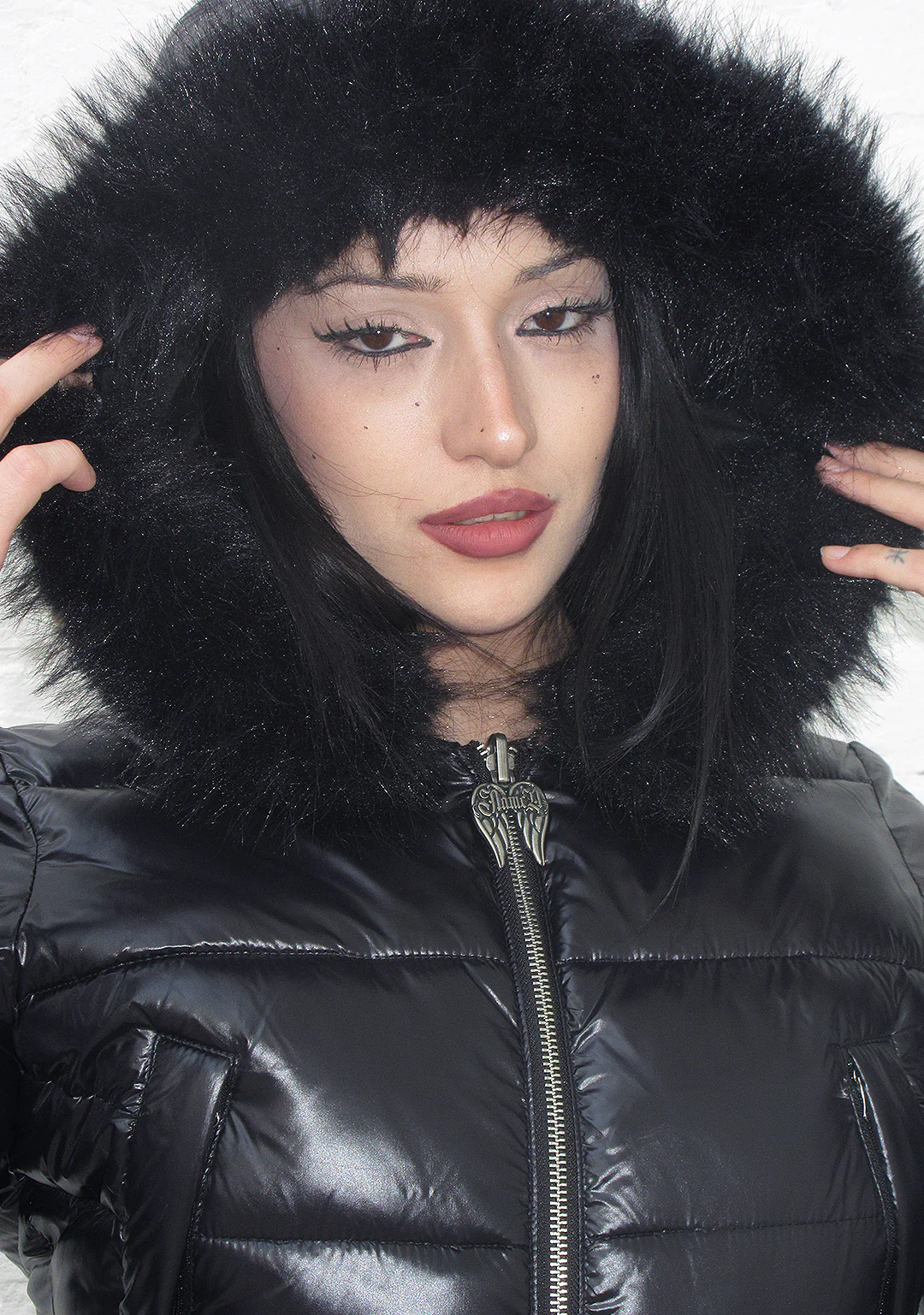 FALLEN FAUX FUR REVERSIBLE RIB PUFFER JACKET BLACK