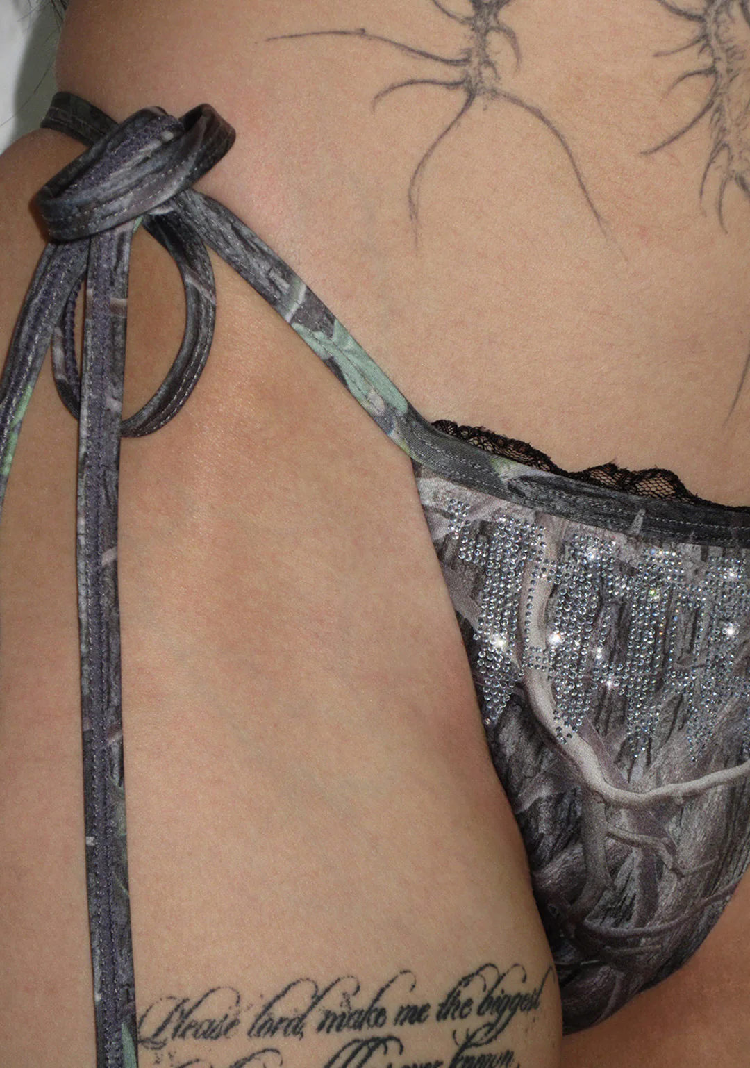 ENEMY RHINESTONE BIKINI BOTTOMS TREE CAMO