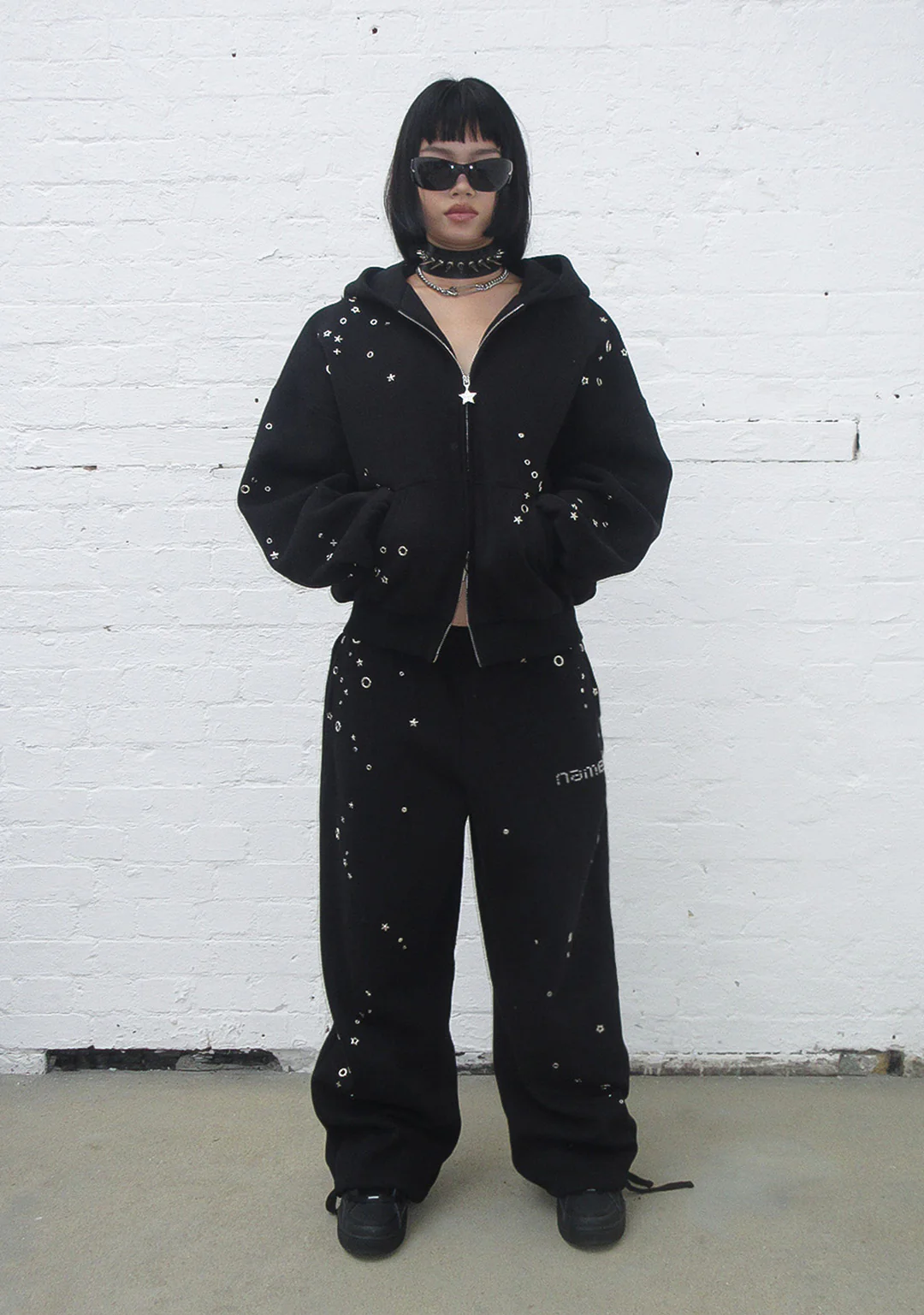 GLITCH EYELET OVERSIZED SWEATPANTS BLACK