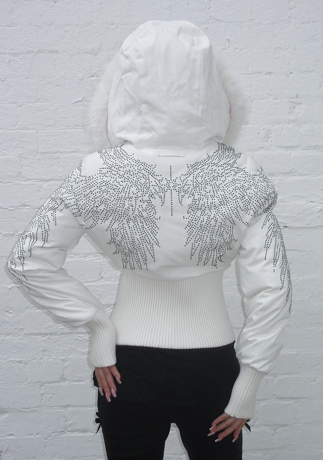 FALLEN FAUX FUR REVERSIBLE RIB PUFFER JACKET BABY PINK AND WHITE