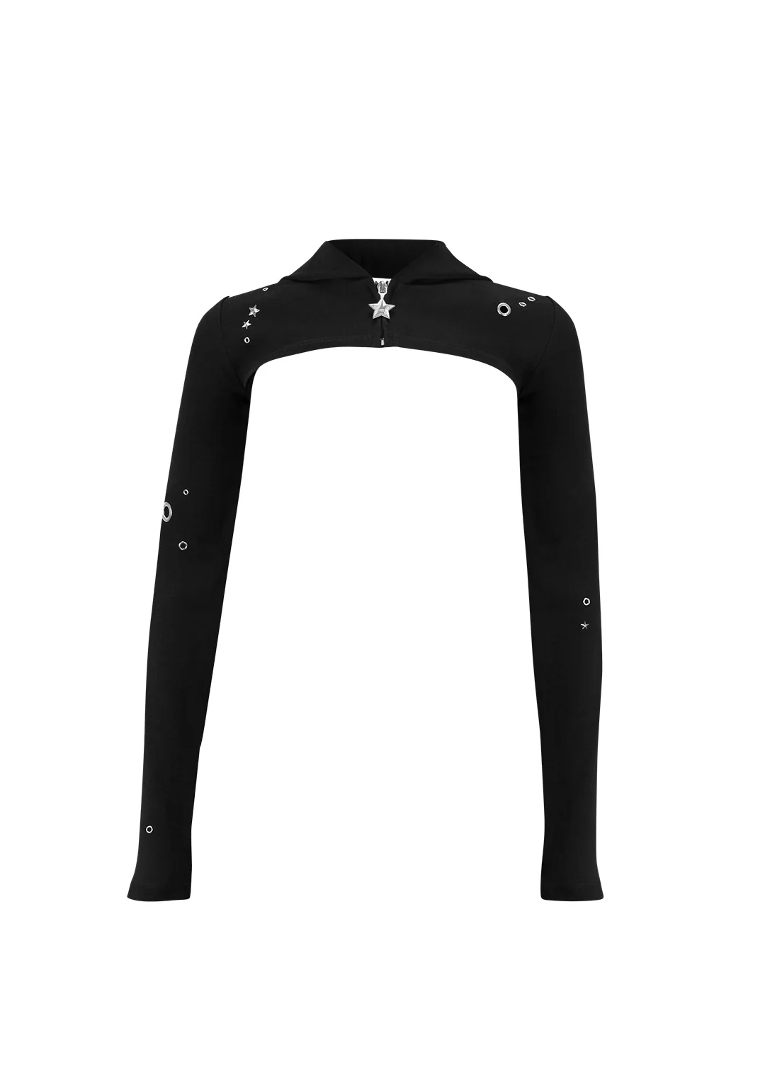 GLITCH EYELET ZIP HOODED SHRUG