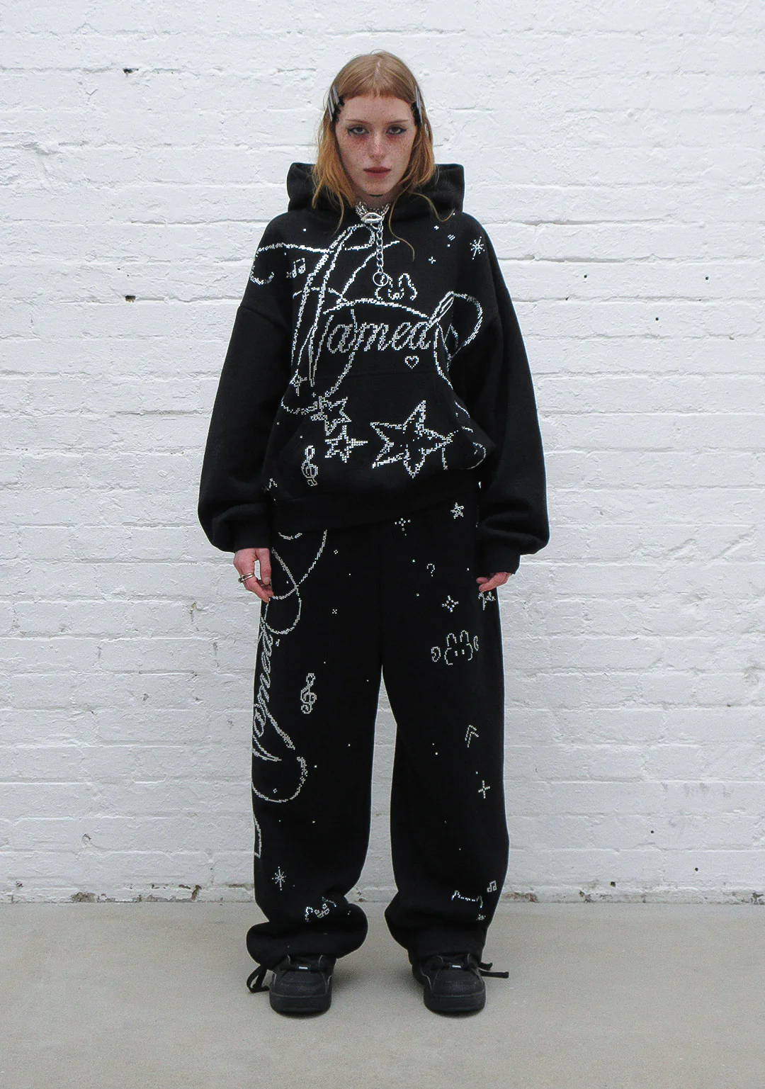 DREAMER RHINESTONE TEDDY OVERSIZED SWEATPANTS BLACK
