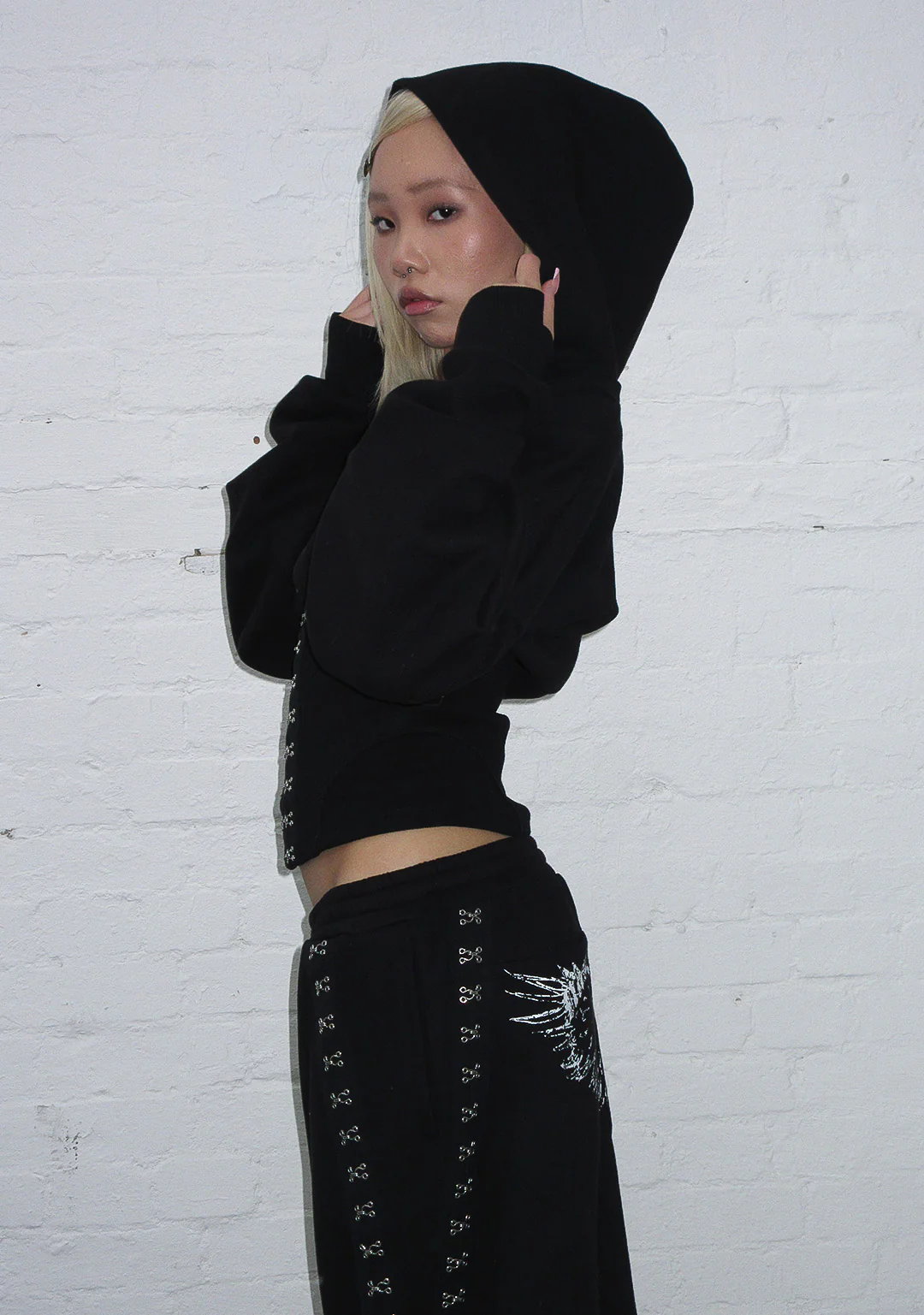 FALLEN CORSET SCULPT HOODIE BLACK