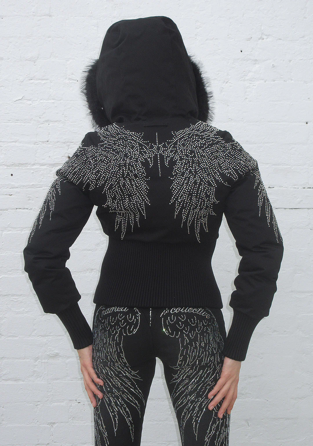 FALLEN FAUX FUR REVERSIBLE RIB PUFFER JACKET BLACK